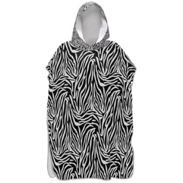Imagem de Joisal Poncho de surfe clássico preto e branco com listras de zebra para adultos trocador de roupão de banho toalhas com capuz absorvente unissex poncho adulto com capuz