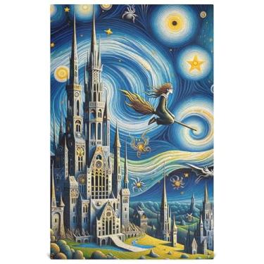 Imagem de Conjunto de toalhas de prato de cozinha com estampa de animal decorativo castelo estrelado toalhas de chá de mão panos fofos panos de banho reutilizáveis absorventes 45 x 71 cm, 1 pacote