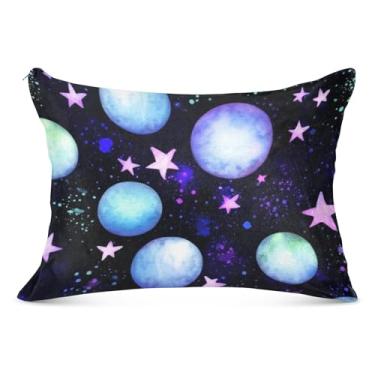 Imagem de Capa de almofada preta azul planetas estrelas espaço flanela decorativa padrão king queen size capa de travesseiro grande sonolento, tamanho padrão, 51 x 66 cm