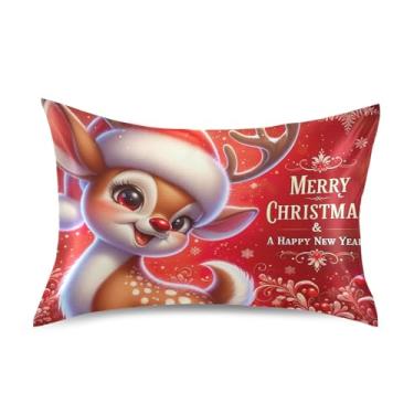 Imagem de Lindas fronhas de cetim vermelho de rena de Natal fofas fronhas padrão de resfriamento Queen King fronhas de travesseiro de cama personalizadas tamanho queen macio 76.2 cm x 50.8 cm