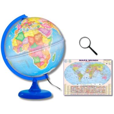 Imagem de GLOBO TERRESTRE LUMINOSO BASE E RÉGUA AZUL 30CM + MAPA MUNDI + LUPA DE MÃO