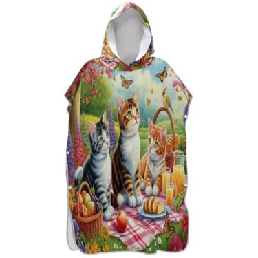 Imagem de Joisal Roupão fofo gatinho primavera gato borboleta para adultos, poncho de surfe, secagem rápida, poncho masculino com capuz, toalha de banho com capuz