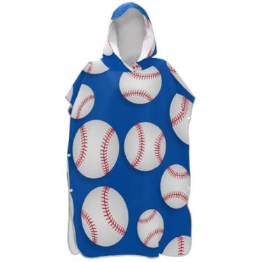Imagem de Joisal Poncho de surfe trocador de roupão para adultos toalha de banho com capuz absorvente masculino poncho com capuz branco beisebol azul