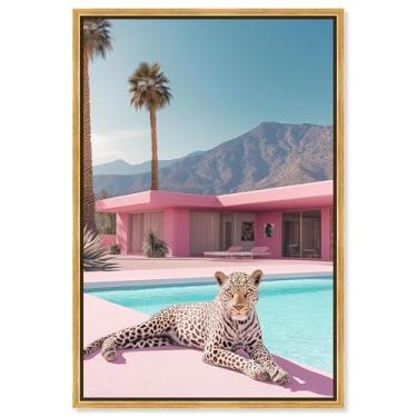 Imagem de Art Remedy Tela de arte moderna de tigre, 25,4 cm x 38,1 cm, moldura dourada, casa rosa leopardo