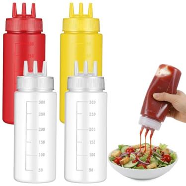 Imagem de Grevosea 4 garrafas de espremer condimentos para molhos, garrafas de ketchup de 300 ml, garrafas de ketchup de 3 furos, garrafa de plástico para condimentos para molhos, ketchup, mostarda, xarope de