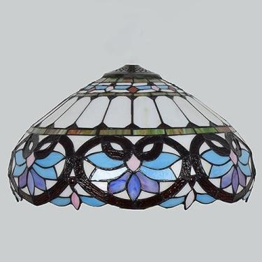 Imagem de Cúpula de abajur Tiffany de reposição, apenas para luminárias de vitral de 40 cm (16 polegadas), com design de flores barrocas, para abajures de mesa, pendentes, luminárias de chão e plafons