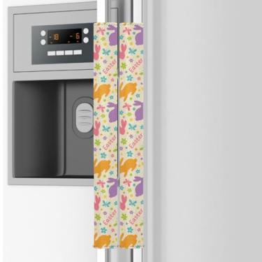 Imagem de Emelivor Conjunto de 2 capas de maçanetas de geladeira de flor amarela de coelhinhos da Páscoa - Alças de substituição de utensílios de cozinha para geladeira, forno, micro-ondas, lava-louças
