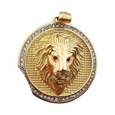 Imagem de Colar Masculino Com Pingente De Cabeça De Leão Em Aço Inoxidável Doura