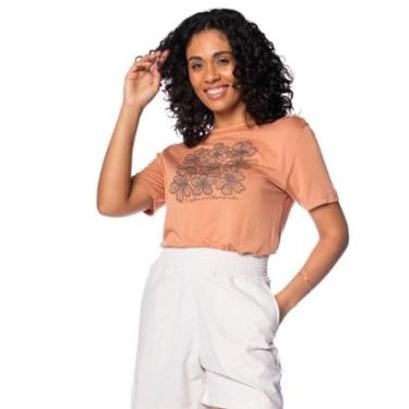 Imagem de Blusa Feminina Rovitex Estampa Floral com Brilho Avelã-Feminino