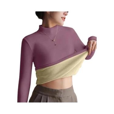Imagem de Suéter Feminino Forrado Com Veludo Grosso, Camiseta Térmica De Manga L