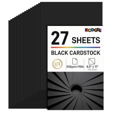 Imagem de Koogel 27 folhas de cartolina preta para crianças, papel artesanal A4 preto estoque de cartão pesado para fazer cartões crianças artesanato scrapbooking