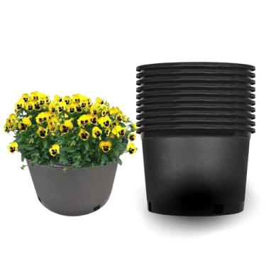 Imagem de YSMN Vasos curtos de 2 galões para plantas, vasos de plástico resistente com orifícios de drenagem, vasos de plástico grandes, vasos de jardim para mudas, suculentas