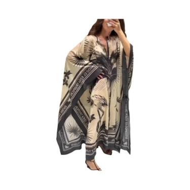 Imagem de Saia De Praia Feminina Solta Com Estampa Boêmia Decote Em V Moda Verão