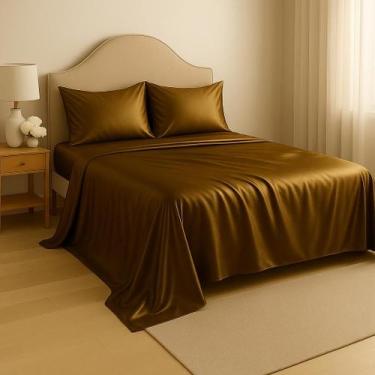 Imagem de Jogo de Cama Cetim Casal King 4 peças Toque de Seda Com Alto Brilho - 