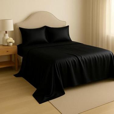 Imagem de Jogo de Cama Cetim Casal King 4 peças Toque de Seda Com Alto Brilho - 