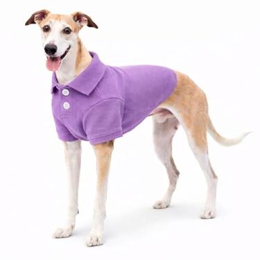 Imagem de Lovelonglong Camisas polo básicas para cães de algodão premium, camisetas polo para cães grandes, médios e pequenos com gola de dois botões cor branca violeta 3GG