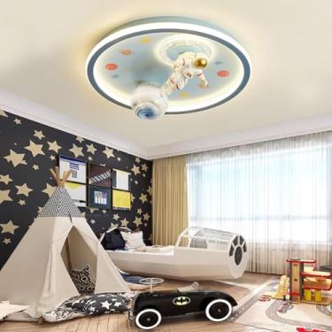 Imagem de Luminária de teto moderna para quarto de bebê com LED e controle remoto, abajur de vidro em estilo nórdico criativo de 50 cm, ideal para sala de estar, restaurante e banheiro (Azul)