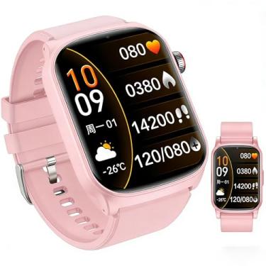 Imagem de Relógio inteligente com detecção de queda para idosos com pedômetro de rastreamento automático do sono, pulseira de silicone à prova d'água compatível com Android iOS (rosa)
