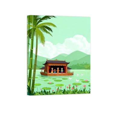 Imagem de Pôster paisagem - Bambu Lago Montanha - Impressões em Tela - Imagem Natureza Moderna para Sala de Estar Decoração 40x50cm Tela Embrulhada