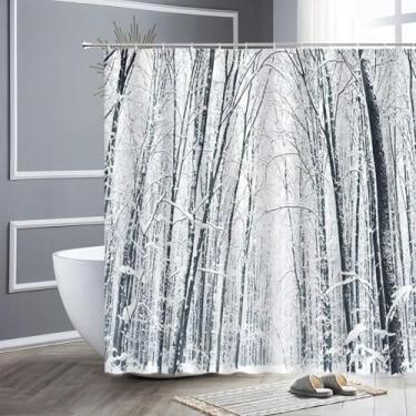 Imagem de Cortinas de chuveiro de neve, inverno, cedro, boneco de neve, cenário de floresta, cortina de banho, tecido de poliéster, impermeável, tela de decoração de banheiro, 80 x 150 cm/LxA, cortina de
