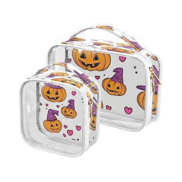 Imagem de xigua Bolsa de maquiagem feminina de abóboras de Halloween, bolsa de cosméticos transparente para viagem, impermeável, bolsa de higiene pessoal portátil para viagens, férias, organização de banheiro