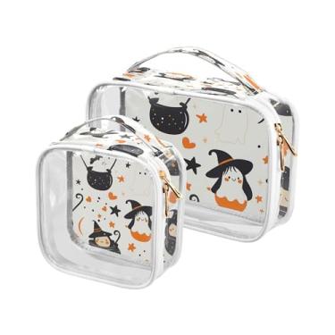 Imagem de xigua Bolsa de maquiagem feminina de fantasmas de bruxas, transparente, bolsa de cosméticos de viagem, bolsa de higiene portátil à prova d'água para viagens, férias, organização de banheiro