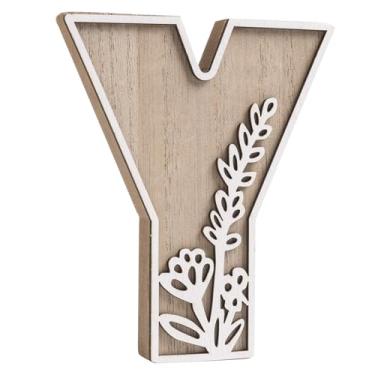 Imagem de caiydramy Letras de madeira florais pintáveis em camadas 3D para decoração de parede, letras do alfabeto de 12,4 cm para artesanato, letra Y, decoração de mesa, placa de nome de berçário boho