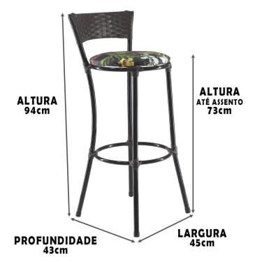 Imagem de Kit Com 6 Banquetas Altas Forts Preto Floral, Fibra Uv Bancada, área Goumert, Bar, Piscina, Balcão