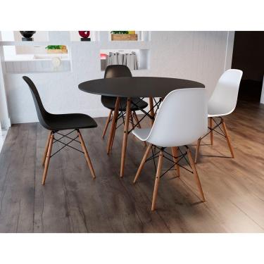 Imagem de Mesa De Jantar Com 4 Cadeiras 2 Pretas E 2 Brancas 90Cm Tampo Preto Base Madeira Cor: Preto