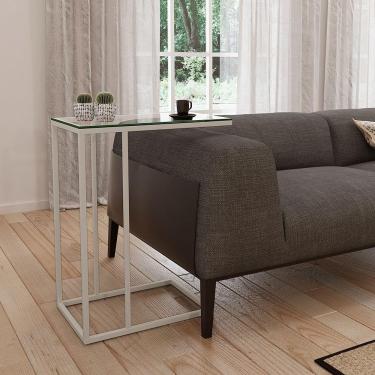 Imagem de Mesa Lateral Industrial Elena Tampo Preto Base Ferro Off White - Preto