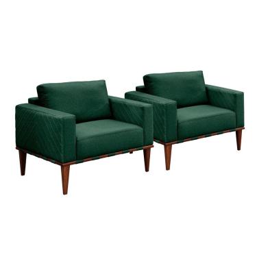 Imagem de Conjunto - 2 Poltronas Bella Luxo Madeira Maciça Castellar Veludo Verde
