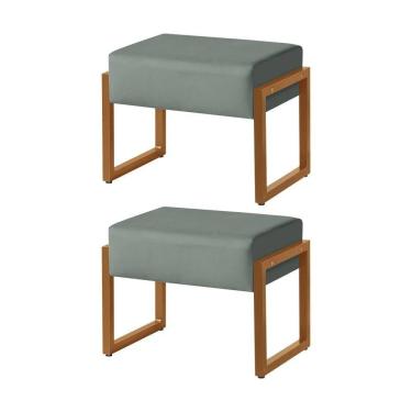 Imagem de Kit 2 Puffs Decorativos Vegas Estofado Base De Ferro Veludo Cinza