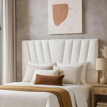 Imagem de Cabeceira Cama Box Casal 140 Cm Vivian Em Corino Com Frame Branco