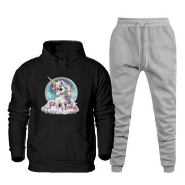 Imagem de Conjunto Moletom de Frio Feminino Estampa Unicornio Otimo Caimento Com Calça Basica Moderna Macia-Feminino