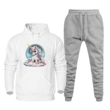Imagem de Conjunto Moletom de Frio Feminino Estampa Unicornio Otimo Caimento Com Calça Basica Moderna Macia-Feminino