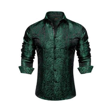 Imagem de Camisas De Vestir De Seda E Poliéster Para Homens Com Manga Longa E Es