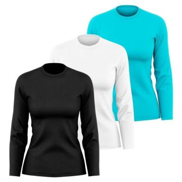 Imagem de Kit 3 Camisetas Manga Longa Segunda Pele Feminina Lisa Dry Academia Fit-Feminino