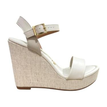 Imagem de sandalia vizzano anabela pelica tecido linho, Branco, Off, Natural, 37