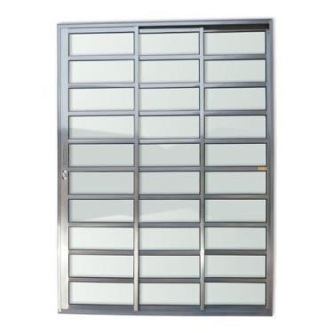 Imagem de Porta de Alumínio de Correr 210x180cm 3 Folhas 1/3 com Travessa e Vidr