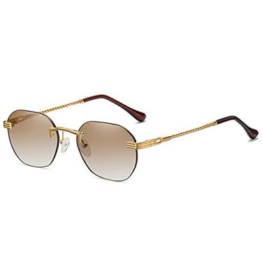 Imagem de Frameless Gold Metal Ladies Sunglasses Rimless Gradient Lens Blue Fashion Sun Glasses For Men UV400 Summer,02 Gold,Tea,china