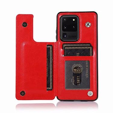 Imagem de Para Samsung Galaxy S21 Ultra /S21 /S21 5G Carteira, Luxo Slim Fit Premium Slots Para Cartão de Couro À Prova de Choque Flip Shell, Vermelho, Para Nota 20
