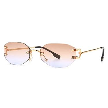Imagem de Óculos de Sol Retângulo Sem Aro Feminino Masculino Tons Designer Gradiente UV400 Óculos de Sol Retro Sem Moldura, C3, Outros