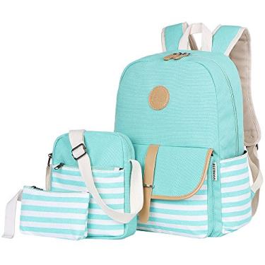 Imagem de Mochila escolar de lona da Bluboon, mochila escolar para laptop, para adolescentes e meninas, Laptop, 8893 Water Blue, 17 x 13 x 6.3 inches