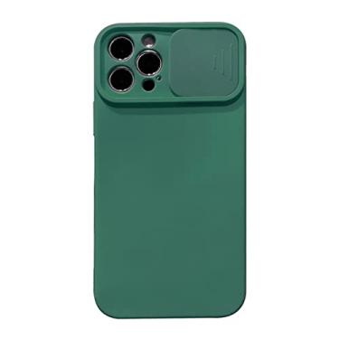Imagem de Capa de telefone de silicone líquido de proteção de câmera deslizante para iphone 13 pro max 12 mini 11 xs max xr x 8 7 plus se 2 tampa de janela push, verde escuro, para iphone 12 mini