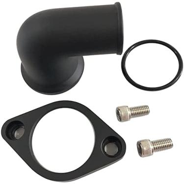 Imagem de 1 conjunto SHLPDFM preto Chevy pescoço de água 90° giratório alumínio polido carcaça do termostato compatível com motores SBC BBC CHEVY 327 350 396 454