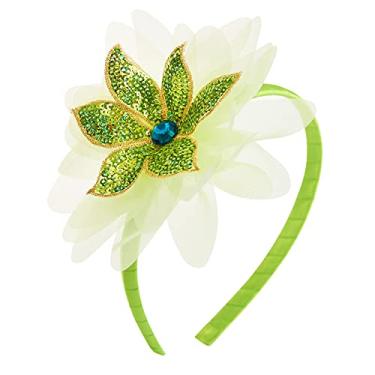 Imagem de Tiana para fantasia de princesa para meninas com faixa de cabeça verde para o dia das bruxas