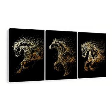 Imagem de Quadro Decorativo Trio Cavalos Dourados Luxo Escritório Sala Quarto Hall