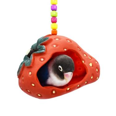 Imagem de Ninho de morango de plástico para pássaros fofos para periquitos de papagaio pequenos, decoração de gaiola de pássaro (estilo de corrente)