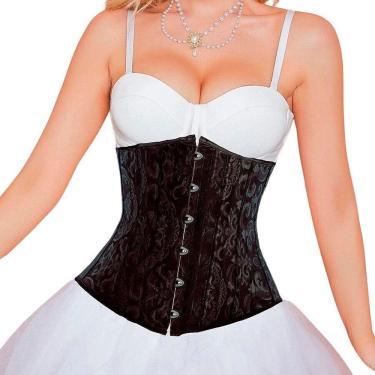 Imagem de Corset Corselet Cinta Modeladora Redutora Underbust Barbatana Aço Linha Floral Preto M673