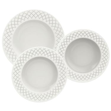 Imagem de Conjunto com 18 Pratos Tramontina Ingrid em Porcelana - Branco
